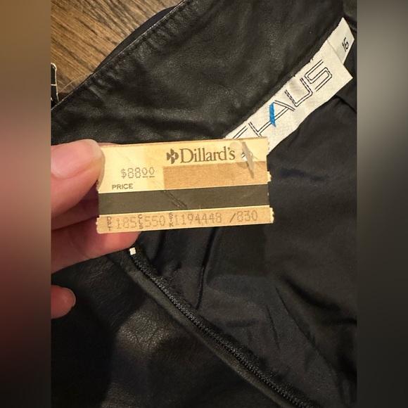 Vintage 80s CHAUS Black Leather High Waist Pencil Midi Skirt NWT Pleats L/XL - Picture 8 of 13